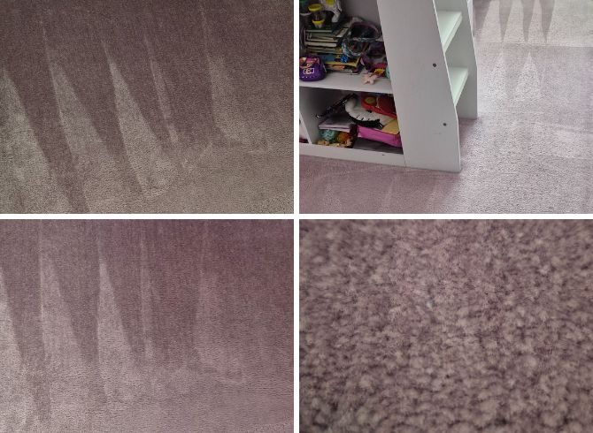 Collage showing clean carpet with fibres lifted after professional cleaning.